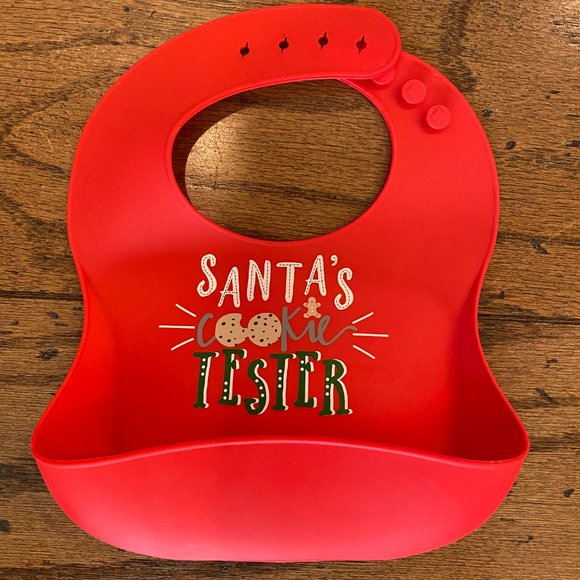 Mud Pie Santa's Cookie Tester Red Silicone Bib with Lip - Picture 1 of 1